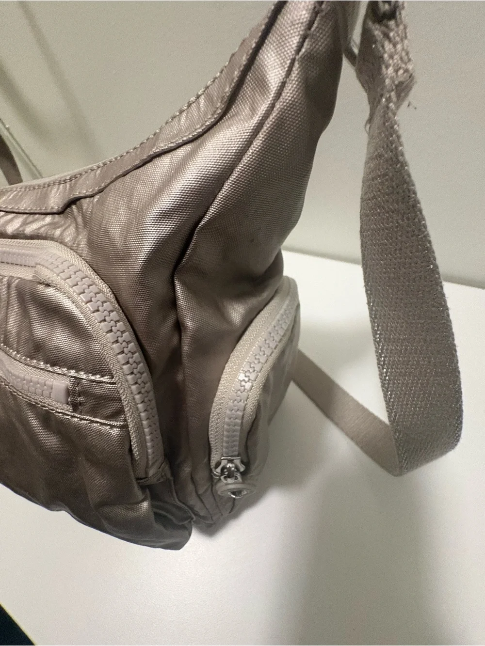 Kipling Metallic Taupe Nylon Crossbody Bag